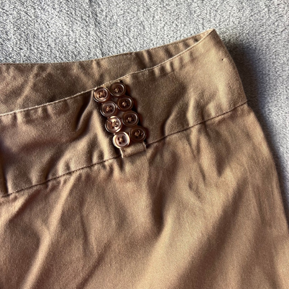 Cotton Women Camel Tan Wide Leg Crapis Button Detail Size 10 Stretch - Picture 3 of 7
